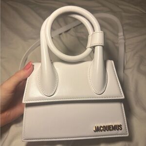 Jacquemus Mini Top-Handle Bag in White with Gold Logo